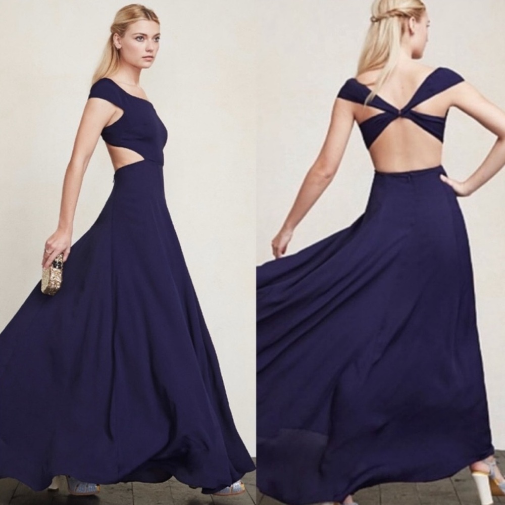 Reformation Sera Maxi Gown In Sapphire Navy Blue 4 Bridesmaid Special Occasion